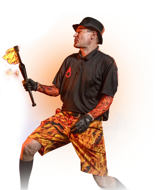 FireGuy is blowing a ball of fire, background removed.