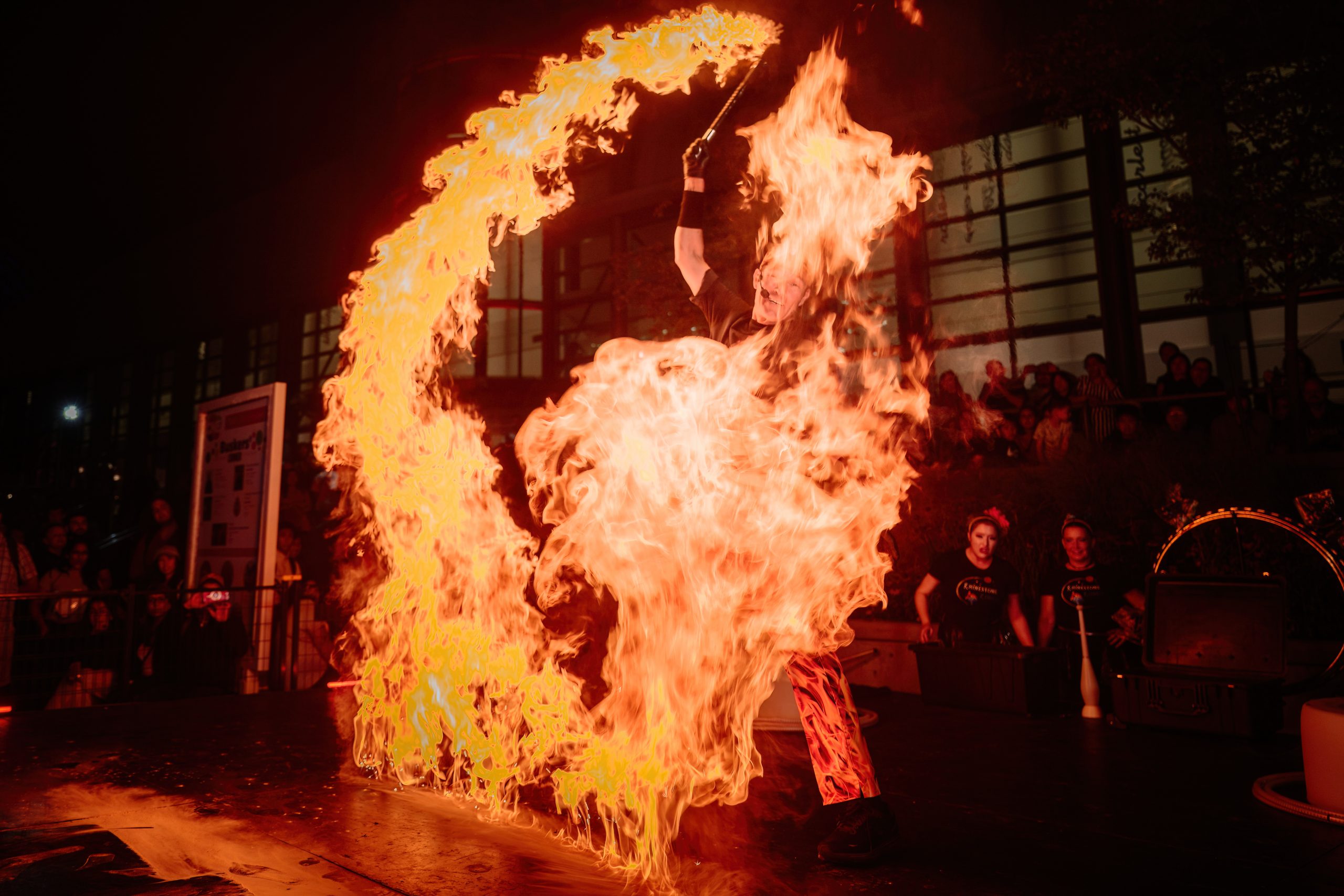 Beautiful fire ring created by FireGuy during a night time show.